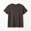 Camiseta de Color Sólido con Cuello Redondo y Manga Corta de Tencel + Lino con Costura Trasera, Estilo Nuevo, Fresca y con Caída, Top Holgado y Versátil