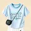 Conjunto de Dos Piezas para Niña de Verano: Top de Manga Corta con Letras Estilo Universitario, Encaje de Moda con Lazo, Pantalones Largos Casuales de Pierna Ancha