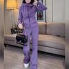Outono Elegante de Alta Qualidade Estilo Perfumado Roxo Casual Esportivo Conjunto de Calça Reta Moletom Peça Única para Mulheres