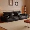Sofá de couro oleado e encerado estilo italiano de luxo leve com arranhador para gatos, modelo popular para apartamentos pequenos e casas de aluguel, sofá de linhas retas para sala de estar