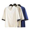 Camiseta informal de manga corta con hebilla retro para hombre, estilo chino, estilo étnico, con cuello en V, primavera y verano de 2025