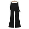Calça de yoga flare com cordão lateral para mulheres, calças de treino para corrida, fitness, calças pantalona saia falsa de duas peças de cintura alta, calças esportivas longas