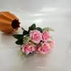 Um Buquê de 6 Rosas Artificiais para Decoração de Corredor de Casamento, Popular para Paisagismo de Jardins e Arranjos de Casamento