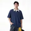 Camisa polo falsa de duas peças de manga curta para homens, camiseta de retalhos estilo americano para o verão com gola de lapela, de alta qualidade, estilosa, resistente, de manga meia-manga