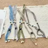 Bufanda de Seda a Cuadros con Perlas Collar Estilo Nuevo Lino Artístico con Perlas Cadena Retro para Clavícula Diseño de Nicho Cadena para Suéter para Mujer