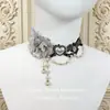 Colar Lolita Original, Corrente de Pérolas com Pedra Flor de Rosa, Lindo Acessório de Pescoço Corrente Clavicular, Acessório de Noiva Lolita