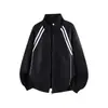 Chamarra con cremallera y cuello mao estilo japonés transfronteriza, corte holgado, versátil, elegante, diseño minimalista americano, chamarra a rayas, sudadera para hombre