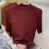 Camisa de base estilo boss primavera e outono gola alta pequena 2024 gola alta parcial cor sólida manga curta sem bolinhas simples versátil feminina