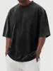 2025 Nuevo Transfronterizo Amazon Aliexpress Primavera y Verano Hombre Lavado Color Frito Desgastado Color Puro Suéter Camiseta Corta