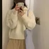 Suéter Pulóver de Media Cremallera con Cuello de Solapa para Otoño e Invierno para Mujer, Estilo Coreano, Cuello Alto, Ajuste Holgado, Tejido Elegante para Abrigo