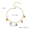 Moda Coreana Lujo Accesible Pulsera de Acero Inoxidable con Baño de Oro de 18K, Diamantes de Colores, Trébol de Cuatro Hojas y Borlas, Joyería de Alta Gama para Mujeres