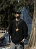 Camiseta pesada de marca de moda estadounidense con hombros caídos y manga larga, holgada de largo medio, color sólido, escote pequeño, top estilo hip hop europeo y americano ins