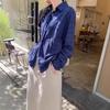 Camisa de Cuadros para Mujer de Algodón Puro Azul Oscuro, Estilo Japonés Primavera y Otoño 2026 Nuevo Minimalista Casual Cuello Camisero Manga Larga