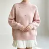 Nuevo Suéter de Punto con Estampado de Cuadros y Corazones Estilo Coreano para Mujer Otoño Invierno Suave Pegajoso Cuello Medio Alto Holgado Adelgazante Suéter Jersey
