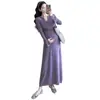 Falda para Mujeres Embarazadas Otoño e Invierno Falda de Punto Morada Elegante de Gama Alta Moda Mamá Caliente Estilo Coreano Aspecto Delgado Vestido Largo