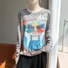 Suéter Estampado de Gato Pintura a Óleo Retrô, Suéter de Malha com Retrato Artístico, Top de Design Nicho Outono e Inverno