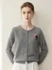 Cárdigan 100% cachemir puro para mujer, otoño e invierno, cuello redondo, pony bordado, abrigo suéter tejido, gris y azul oscuro, versátil, manga larga