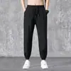 Roupas Shan Shao Calças de Seda Gelada Masculinas Estilo Coreano Verão Finas Modelagem Solta Com Punho Nove Pontos Calças Esportivas Calças Longas Casuais
