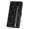 Para Samsung S23 capa com zíper e porta-cartões com glitter capa de couro S23ultra carteira com cordão de comércio exterior capa de celular S23plus