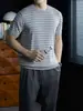 Camiseta de Punto Rayada de Lino y Lyocell Estilo Urbano Streetwear para Hombre, Camiseta de Manga Corta de Verano, Nuevo Diseño Color-Block