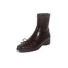 Botas Finas Elegantes com Laço Finas 2025 Salto Baixo Grosso Roupa de Trabalho Elegante Bico Quadrado Elástico Cano Curto Envolto na Perna Botas Curtas