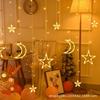 Luzes de Cortina de LED Lua Abraçando Estrela Luzes de Estrela Lua Luzes de Feriado Layout de Quarto Lanternas Decorativas Luzes de Fita de Gelo Impermeáveis para Exterior