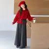 Conjunto de suéter gola alta liso para meninas, outono e inverno, novo estilo 2026, calça de tricô wide leg na moda, conjunto de duas peças para crianças mais velhas
