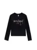 Camiseta Negra de Cuello Redondo y Manga Larga para Mujer, Nuevo Modelo 2026, Diseño de Letras de Fuegos Artificiales Graffiti de Nicho, Top Ajustado para Mujer