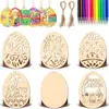 Artesanías de Madera de Pascua Colgante Decoración de Huevo Fiesta Hogar DIY Juguetes de Graffiti Pintados a Mano para Niños Madera