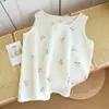 Top de pijama de gasa de algodón puro de doble capa fino para primavera y verano, pieza única para mujer, chaleco sin mangas dulce de dibujos animados, ropa de estar de algodón