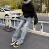 Jeans Masculino Tendência Estilo Hong Kong Novo Textura de Raio Personalizada Hip-Hop Ins Moda High Street Tendência Cool Calças Compridas