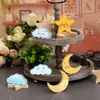 Letrero de escritorio de bloque de madera tallada con estrella, luna y nube transfronteriza, adorno de bloque de madera en blanco procesado con láser para escritorio