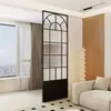 Mampara de vidrio francesa sala de estar estilo crema puertas y ventanas arqueadas retro recibidor pantalla de acero inoxidable ventanas falsas pared de bloqueo