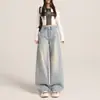 Jeans gruesos para mujer con forro de polar marrón, nuevo estilo otoño e invierno de cintura alta, corte petite curvo, pantalones rectos de pierna ancha adelgazantes