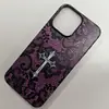 Funda tipo cruz de encaje morado-negro adecuada para Apple 17PROMAX, funda protectora para iPhone18 de estilo fresco y oscuro