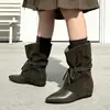 Botas Tru Modelo Nuevo 2026 con Aumento Interno de Altura, Punta Puntiaguda, Caña Ancha, Cierre de Cordones Estilo Vaquero, Botines Cortos de Moda para Mujer