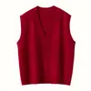 Colete de Cashmere Feminino com Decote em V Clássico Versátil Outono/Inverno 2026 Top de Tricô Emagrecedor para o Início da Primavera