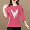 Comercio Exterior Transfronterizo Últimas Existencias Gran Marca Camiseta de Manga Tres Cuartos Atuendo de Moda Camiseta Elegante Ropa para Madres de Mediana Edad y Mayores