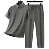 Conjunto Esportivo Casual Masculino Verão Camisa Polo Camiseta de Manga Curta de Secagem Rápida Conjunto de Duas Peças Tecido Elástico com Elastano