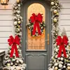 Lazo Rojo Flocado Navideño Lazo de Borde Crudo Cinta de Terciopelo Borgoña Lazo Decorativo Navideño