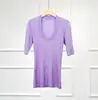Dragón Marino Warren Eva Hilo de Lana Yangzi Alemán 26 Primavera/Verano Camiseta Básica de Mujer Cuello Redondo Manga Corta Top de Punto