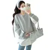Otoño 2025 Nueva Moda Estilo Americano Sudadera Gris Falso Dos Piezas Corte Holgado Favorecedor Versátil Top de Maternidad
