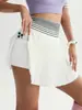 Falda plisada de fitness y yoga de seda de leche a rayas blancas y negras, ultra corta, protectora del sol, de secado rápido para exteriores, falda corta de bádminton y tenis