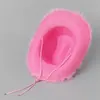 Sombrero de Mezclilla Rosa Deshilachado con Ribete de Terciopelo Disponible, Sombrero Rosa de Mezclilla con Forma de Fieltro Western
