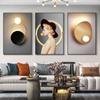 Pintura decorativa para sala de estar, fondo de sofá, pintura para colgar en la pared, personajes de belleza abstracta, pintura de pared creativa simple y moderna, mural triple