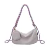 Bolsa de ombro única de cor contrastante trançada, para usar sob o braço, casual, leve, versátil, grande capacidade, tecido de nylon, bolsa transversal