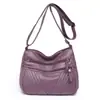 Bolsa Feminina Transfronteiriça de Ombro Único 2026 Novo Estilo Tendência de Rua Mãe de Meia-idade Couro PU Lavado Grande Capacidade Camada Dupla Bolsa Transversal