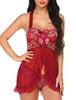 Lencería Sexy de Comercio Exterior Europeo y Americano Talla Grande Sexy Encaje Empalme Malla Transparente Halter Lazo Pijama Ultracorto