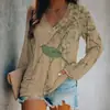 Camiseta de manga larga para mujer con cuello en V y estampado artístico de golondrina y flor de pera retro transfronterizo, impresión digital 3D, hecha a medida con un pedido mínimo de una pieza