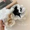 Estilo Japonês e Coreano Ins Preto e Branco Cetim Bolinhas Renda de Fada Renda Anel de Cabelo Intestino Grosso Moda Elegante Gentil Acessórios de Cabelo para o Dia a Dia